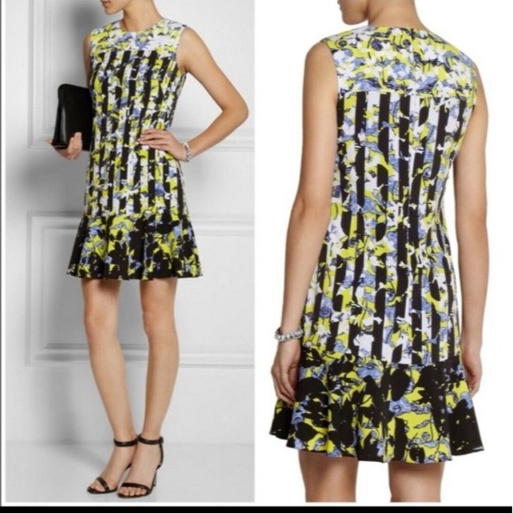 Peter Pilotto Target Yellow Blue white black striped Flower drop waist dress